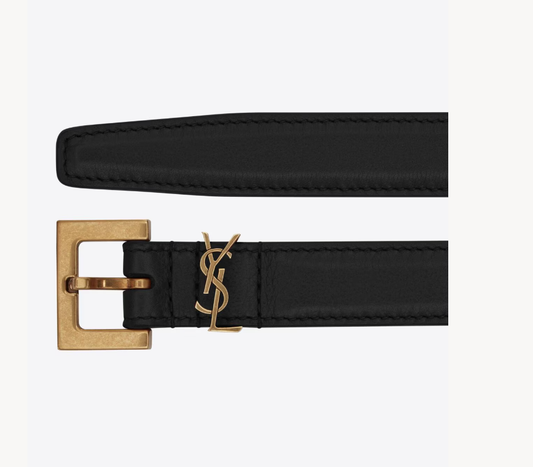Saint Laurent Cassandre Thin Belt With Square Buckle in Box Saint Laurent Leather