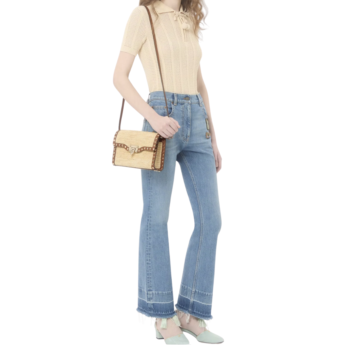 Valentino Garavani Rockstud Small Shoulder Bag in Raffia