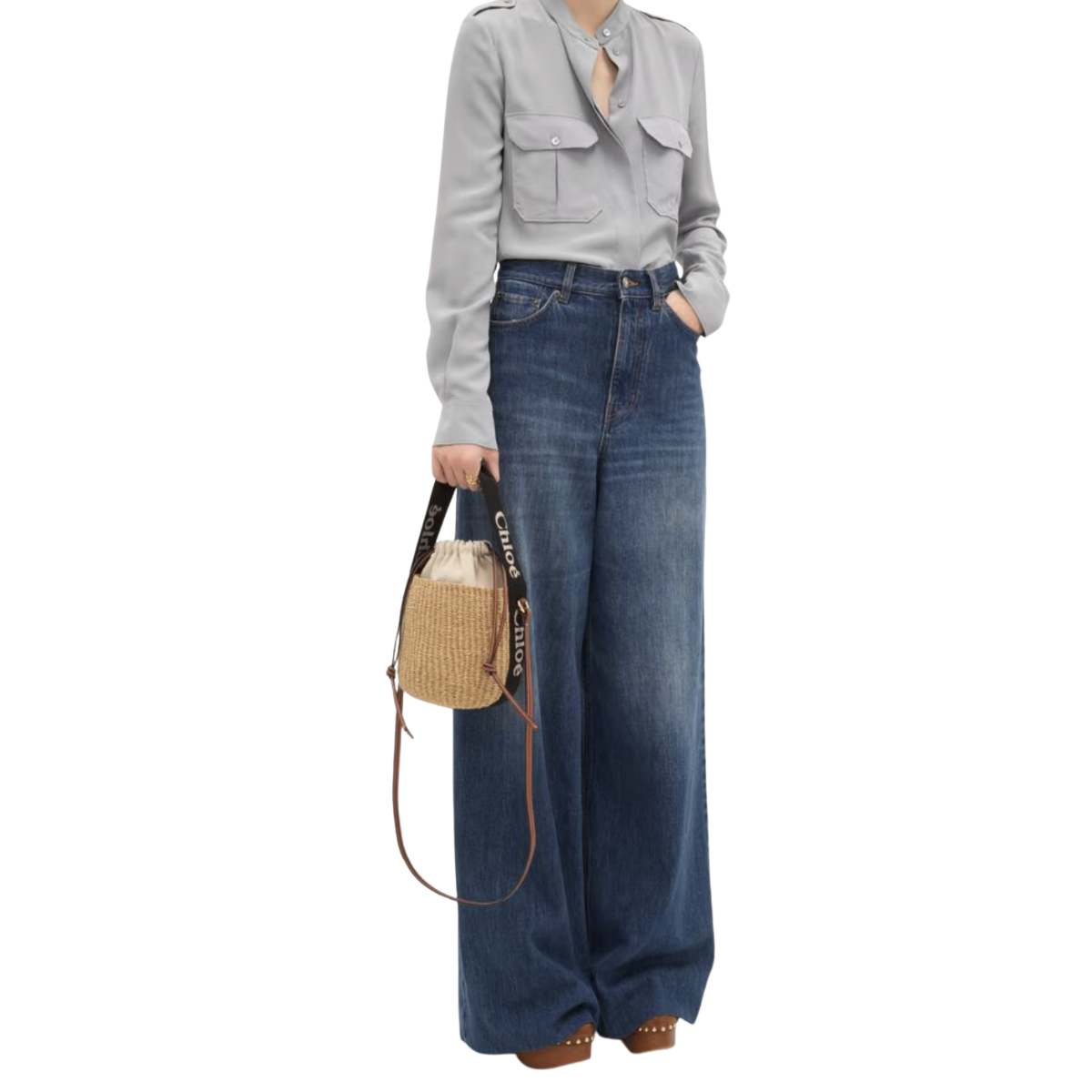 Chloé Small Woody Basket in Natural Fibers