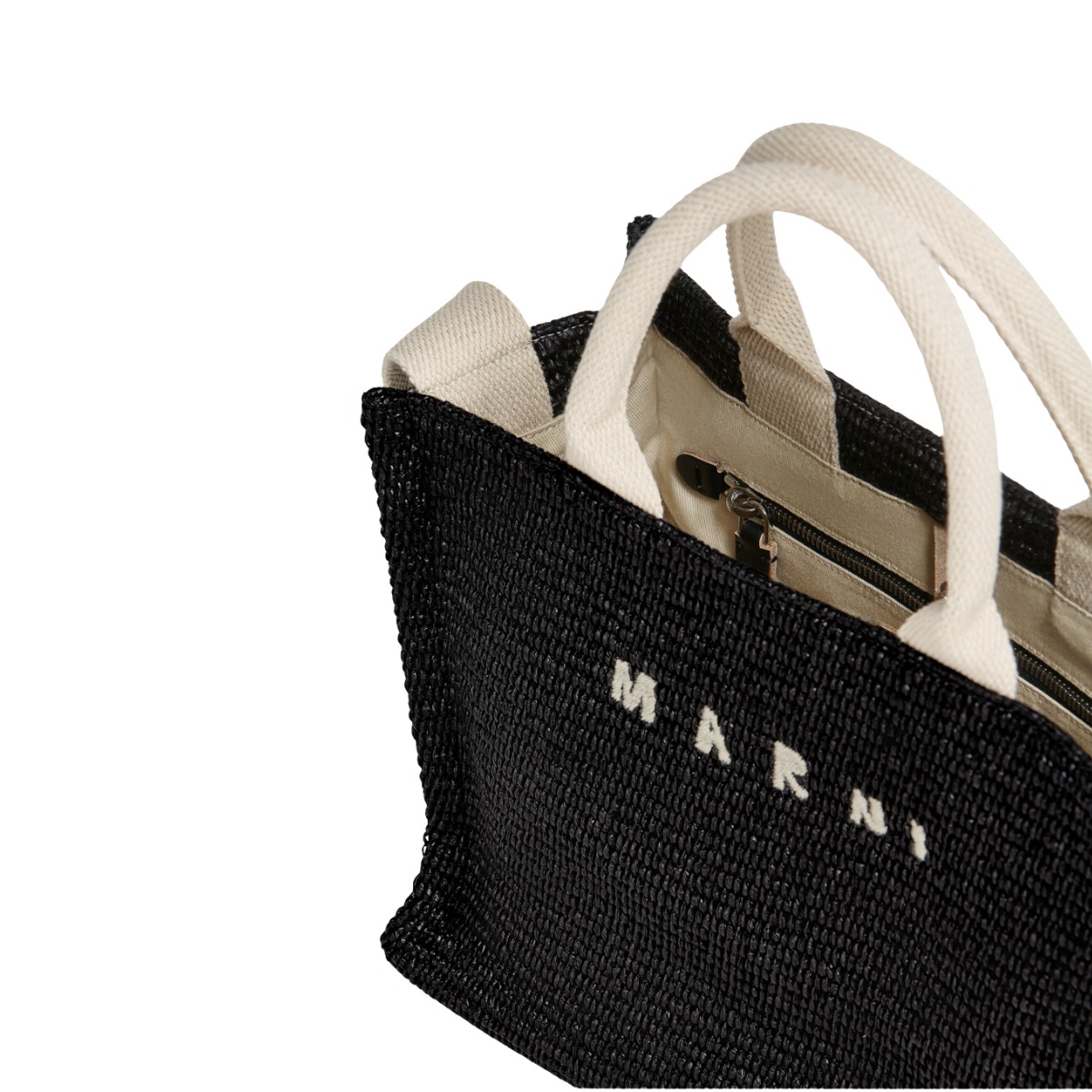 Marni Black Raffia-Effect Small Tote Bag