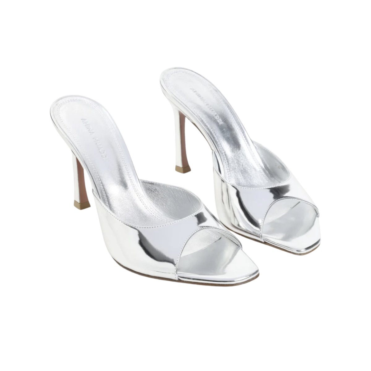 Amina Muaddi Silver Leather Alexa 95 Slippers