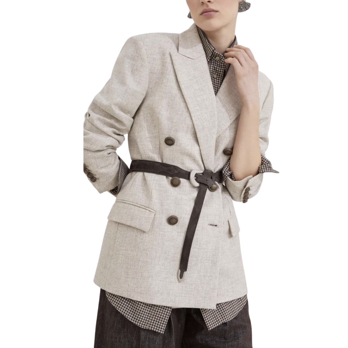 Brunello Cucinelli Virgin Wool and Cashmere Twill Flannel Blazer with Monili