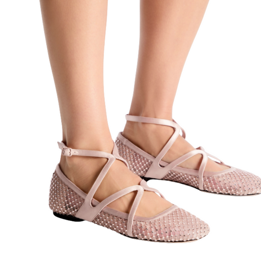 Jimmy Choo Astoria Crystal Mesh Caged Ballerina Flats