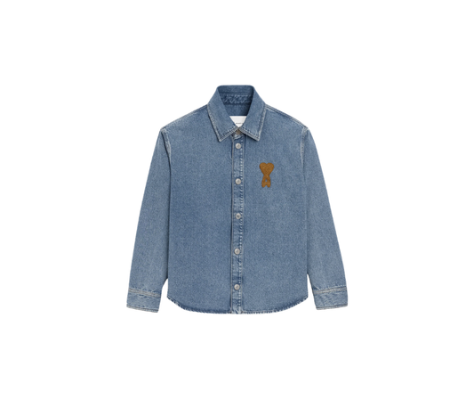 Ami Paris Blue Cotton Knitted Ami De Coeur Overshirt