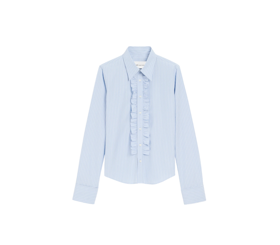 Ami Paris Blue Cotton Long Sleeve Ruffled Adjusted Shirt