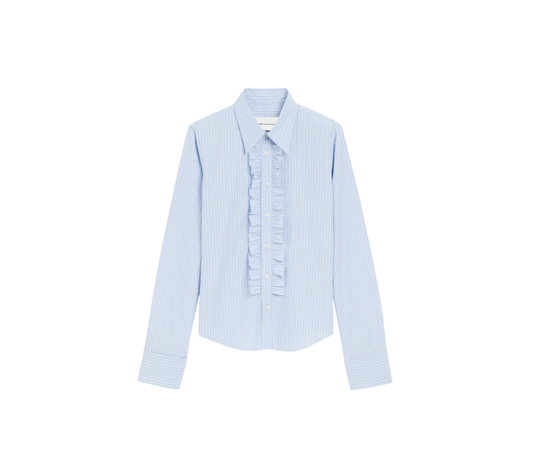 Ami Paris Blue Cotton Long Sleeve Ruffled Adjusted Shirt
