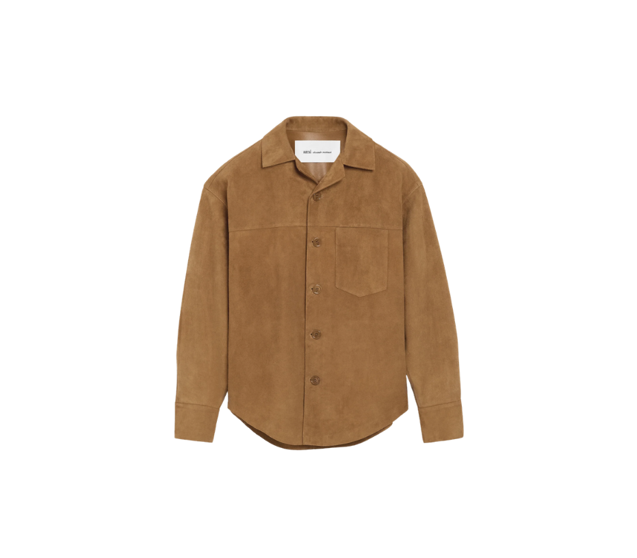 Ami Paris Brown Goat Leather Buttoned Overshirt