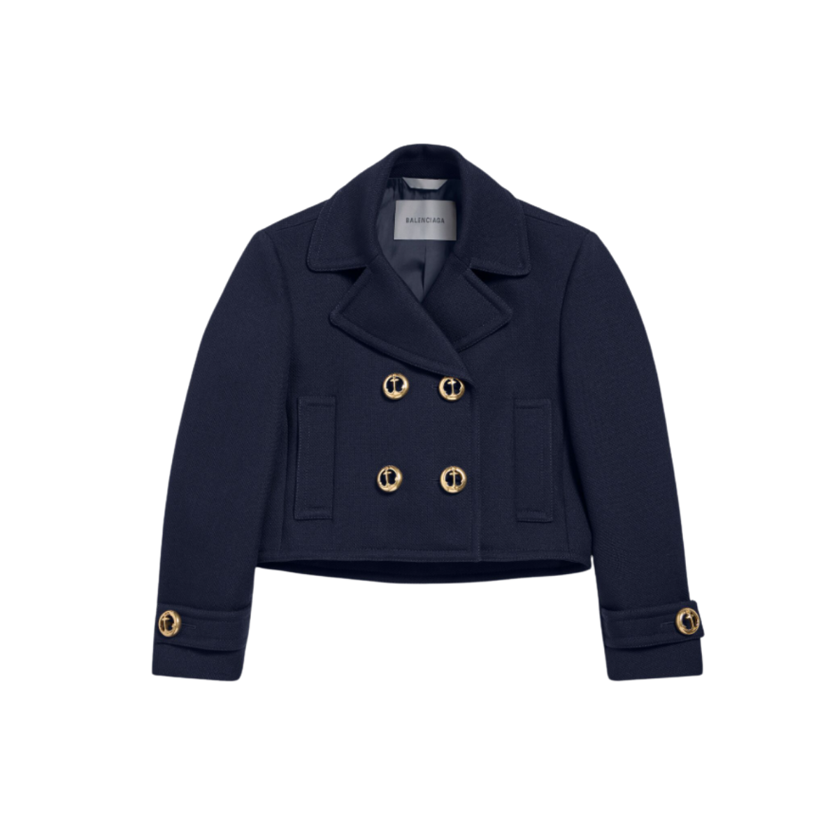 Balenciaga Women's Cropped Peacoat in Navy