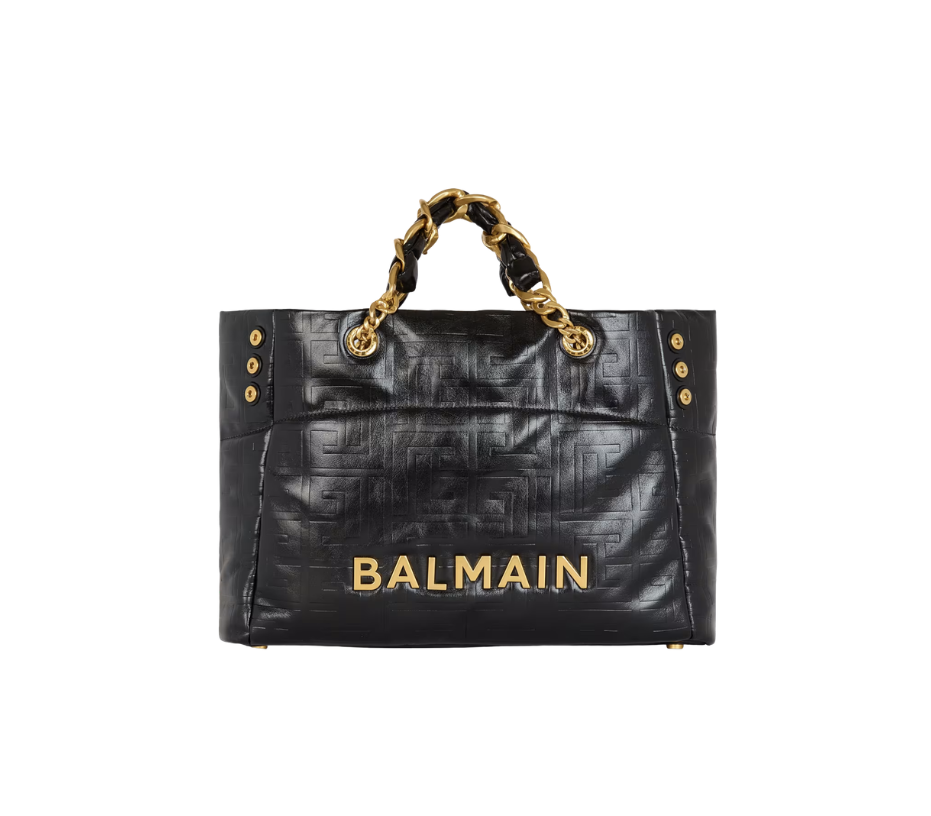 Balmain 1945 Soft Crackled Leather Tote Bag
