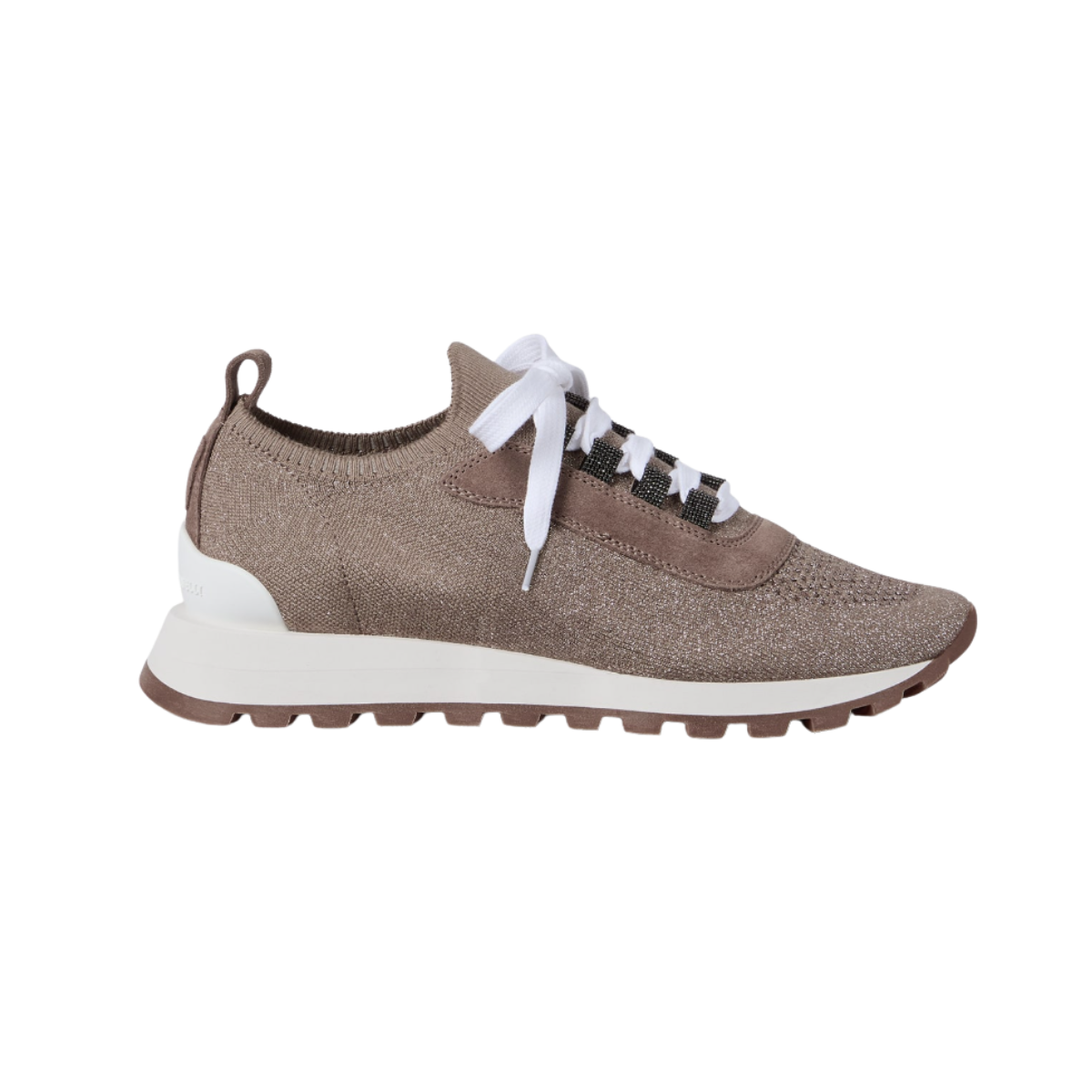 Brunello Cucinelli Suede and Sparkling Cotton Knit Runners with Shiny Eyelets