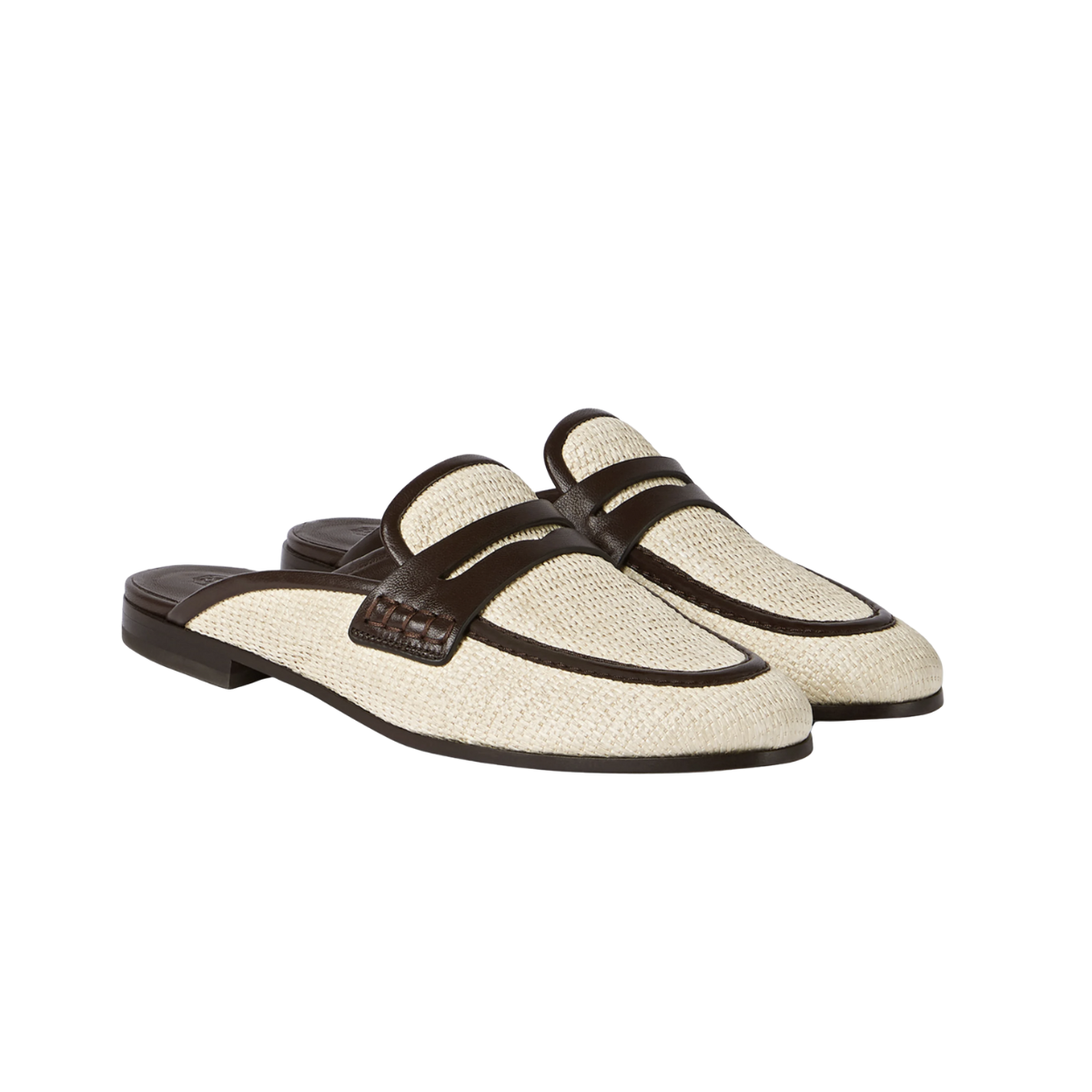 Brunello Cucinelli Techno raffia and leather mules
