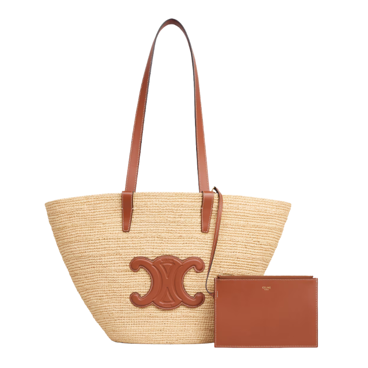 Celine Medium Supple Classic Panier in Raffia and Calfskin