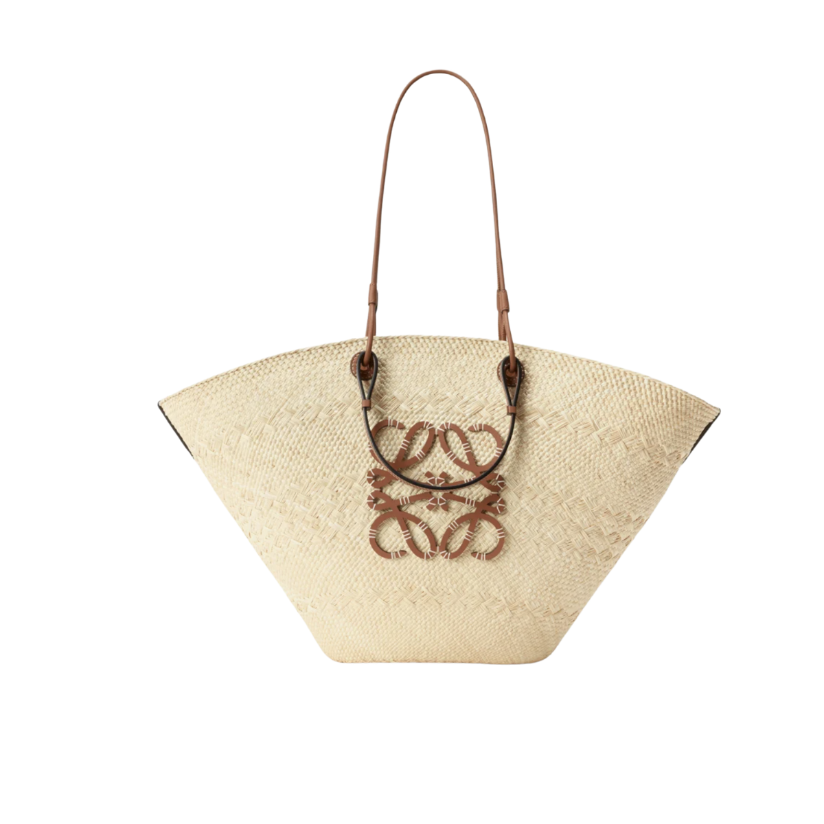 Loewe Large Anagram Basket Bag in Iraca Palm and Calfskin