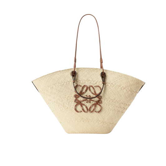 Loewe Large Anagram Basket Bag in Iraca Palm and Calfskin