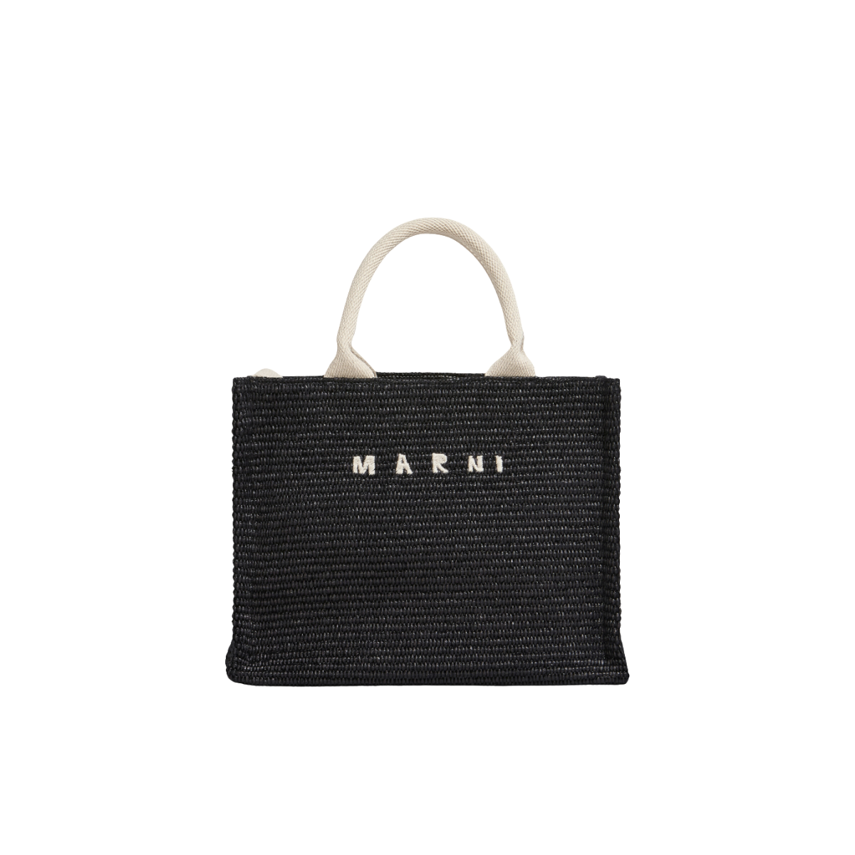 Marni Black Raffia-Effect Small Tote Bag