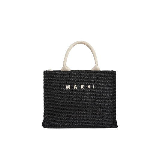 Marni Black Raffia-Effect Small Tote Bag