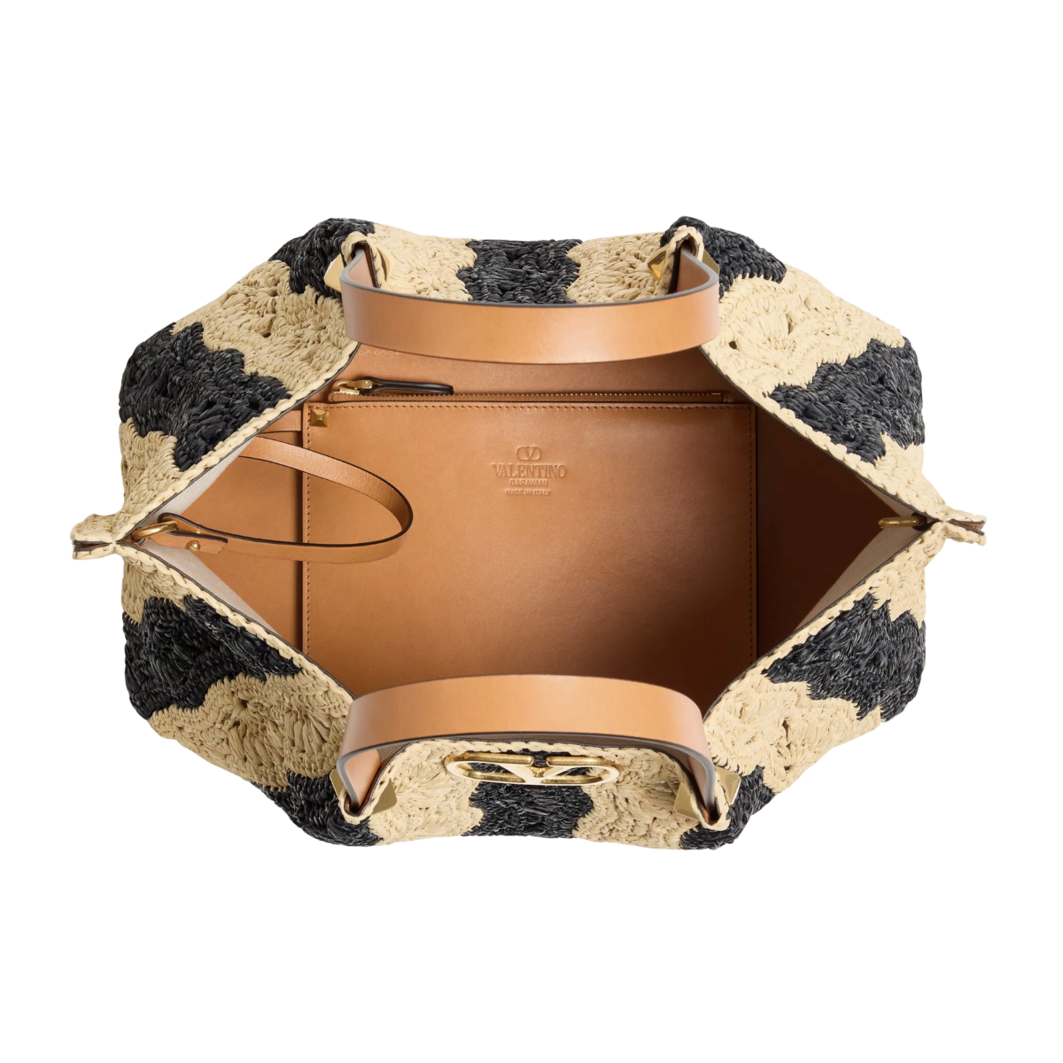 Valentino Garavani Medium Raffia Shopping Bag with Wave Motif.