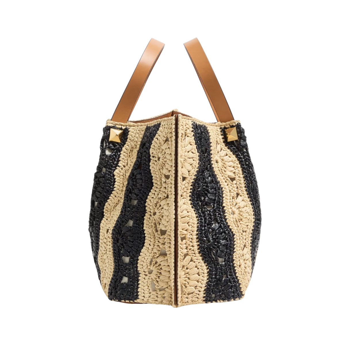 Valentino Garavani Medium Raffia Shopping Bag with Wave Motif.