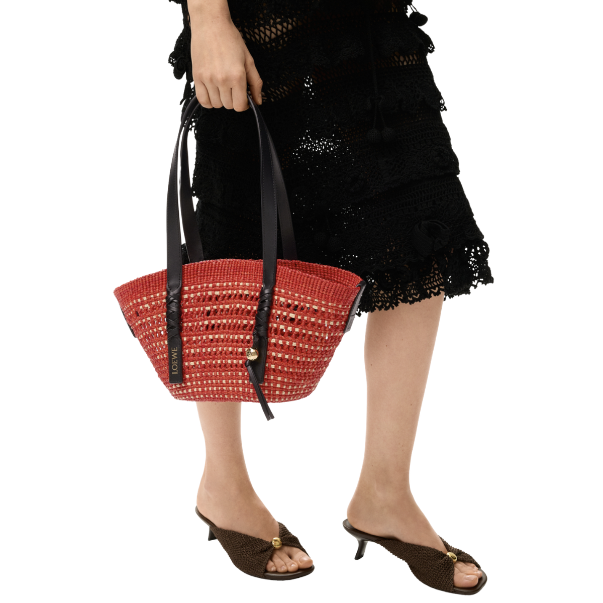 Loewe Small Braid Basket in Iraca Palm and Calfskin
