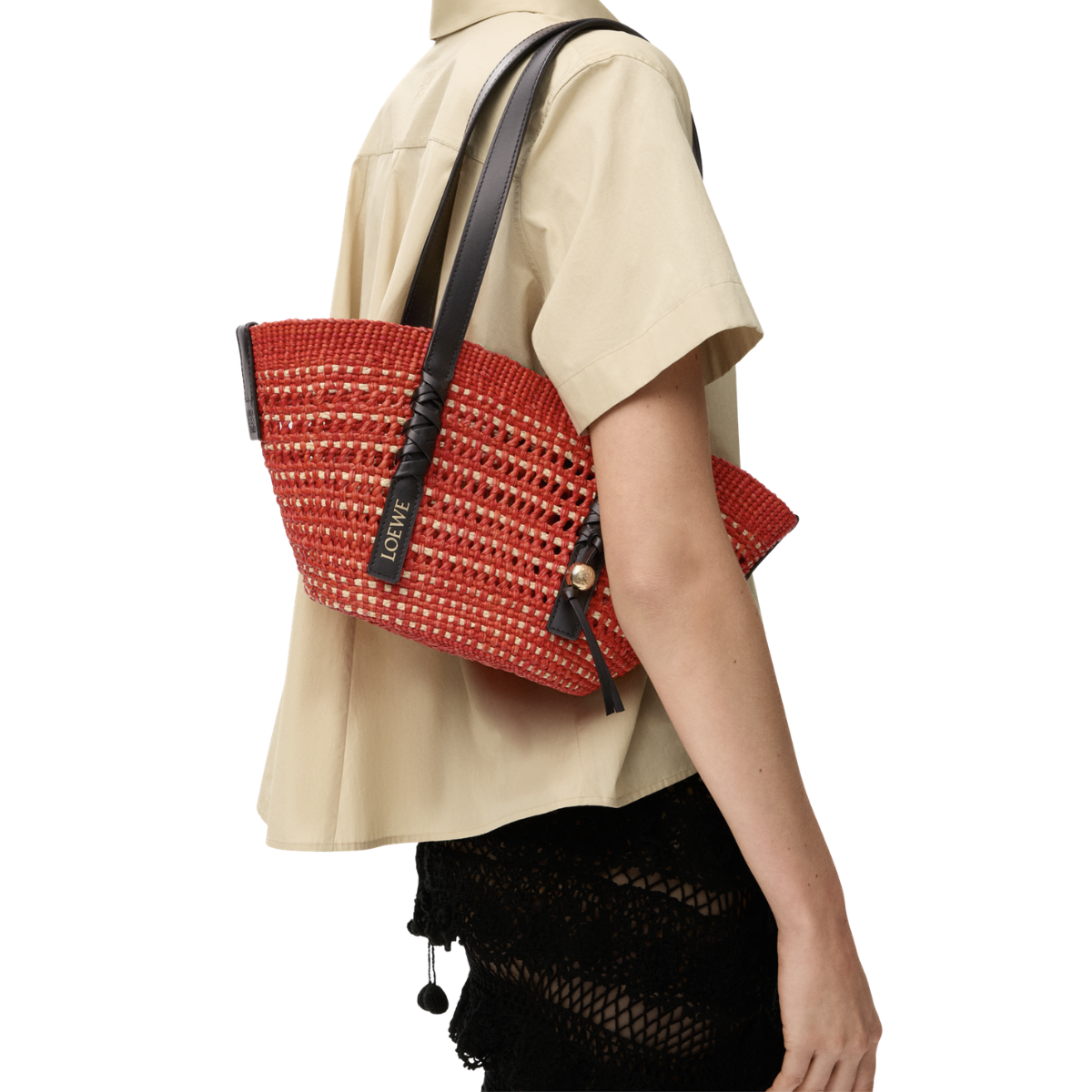 Loewe Small Braid Basket in Iraca Palm and Calfskin