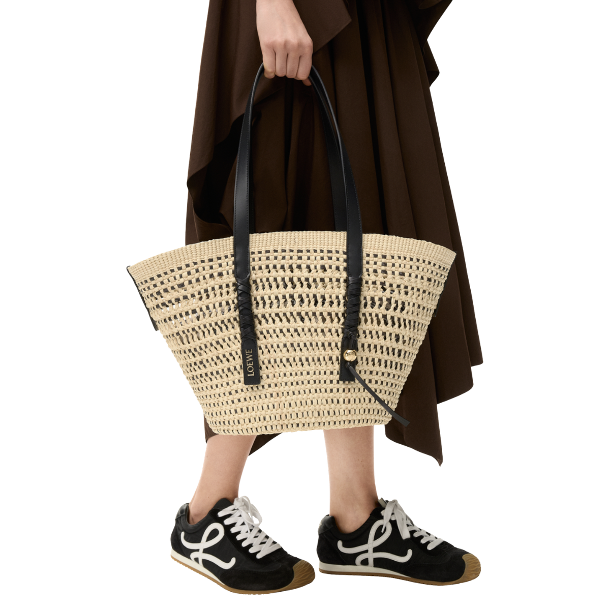 Loewe Medium Braid Basket in Iraca Palm and Calfskin