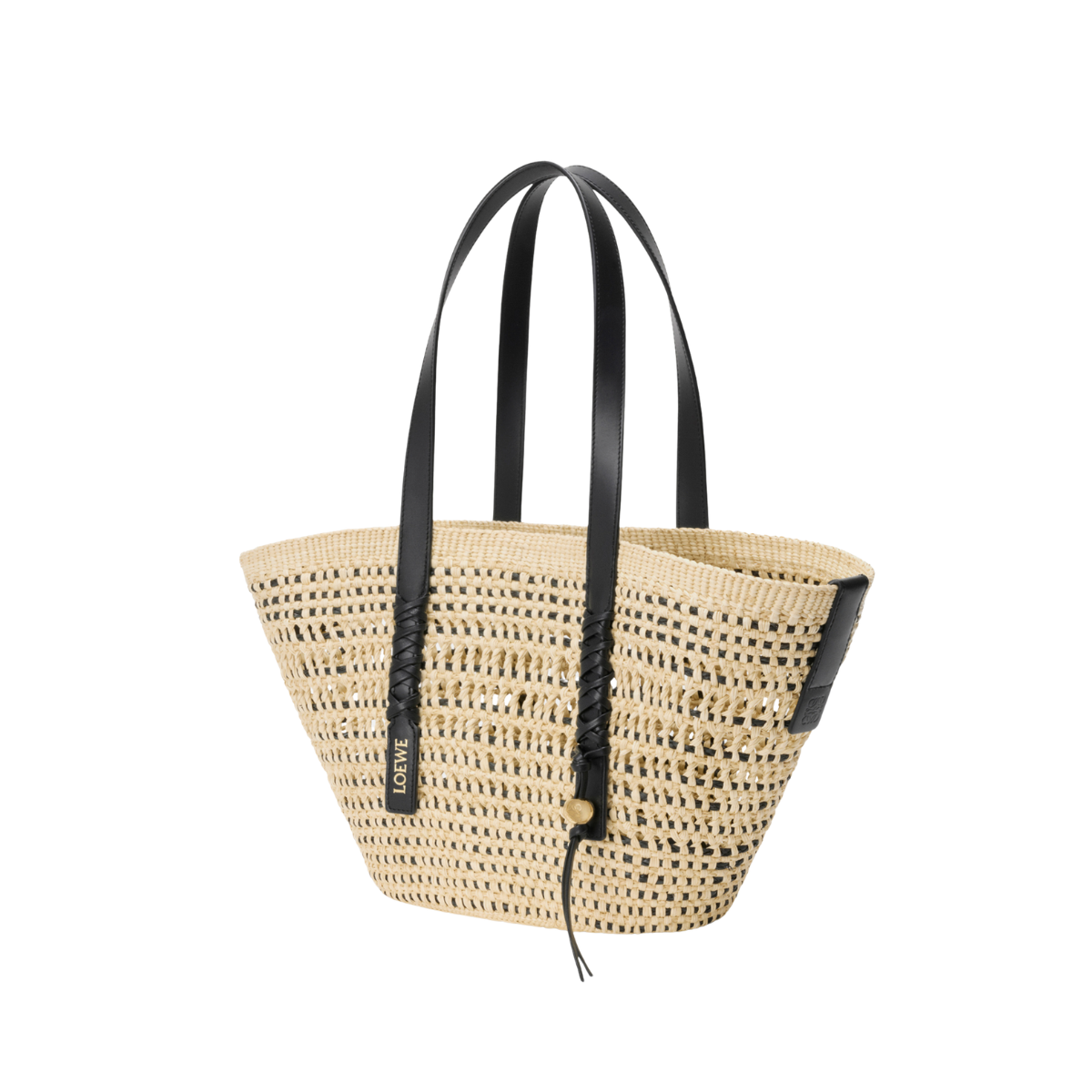 Loewe Medium Braid Basket in Iraca Palm and Calfskin
