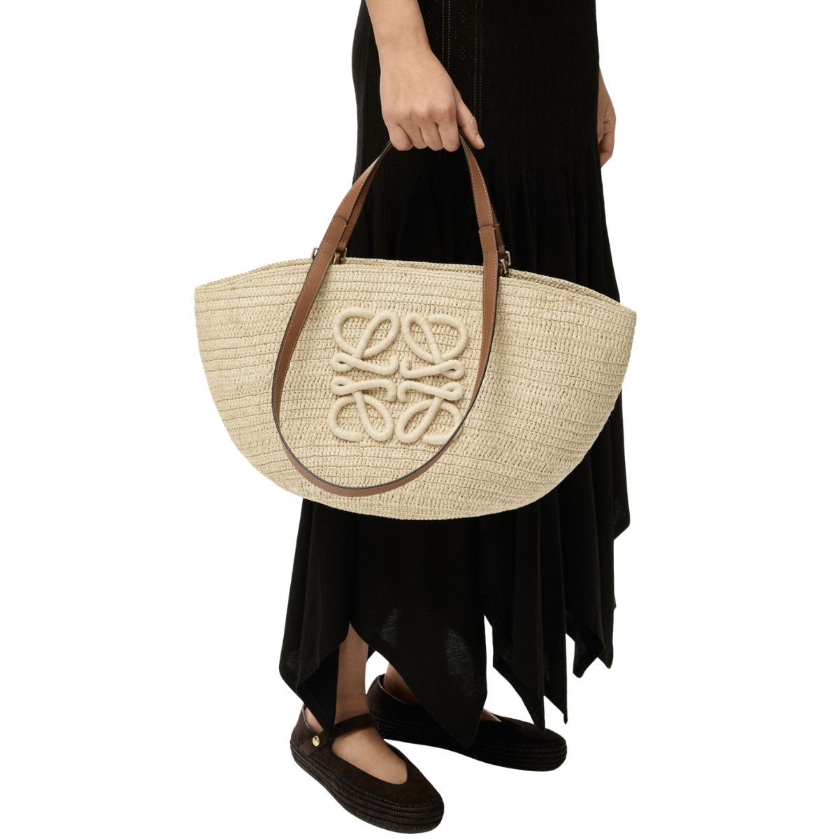 Loewe Medium Eclipse Basket in Raffia and Calfskin