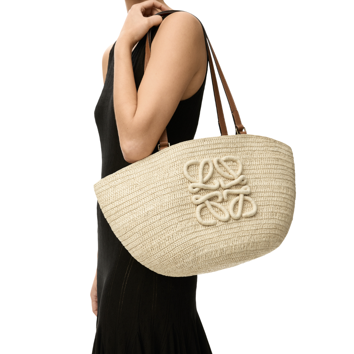 Loewe Medium Eclipse Basket in Raffia and Calfskin