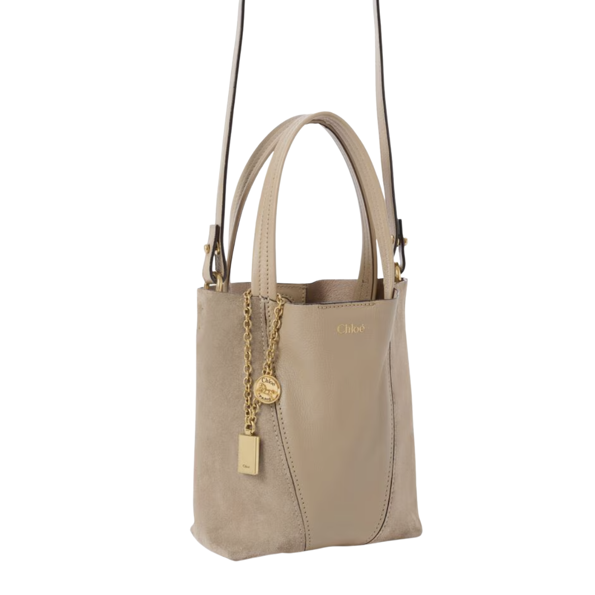 Chloé Small Spin Tote Bag in Grained & Suede Leather