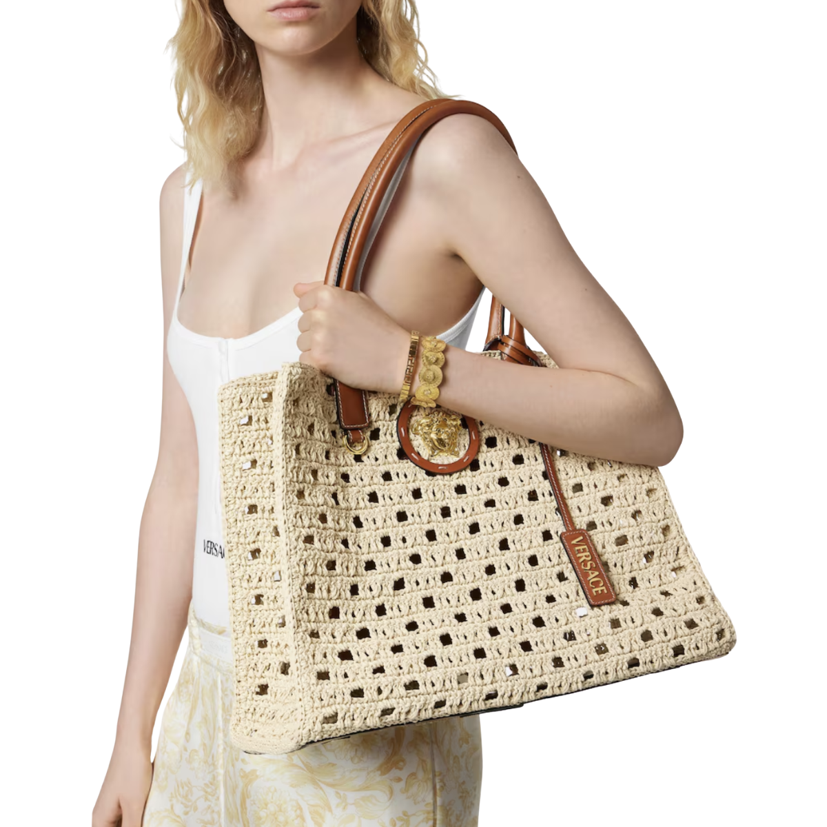 Versace La Medusa Large Raffia Tote