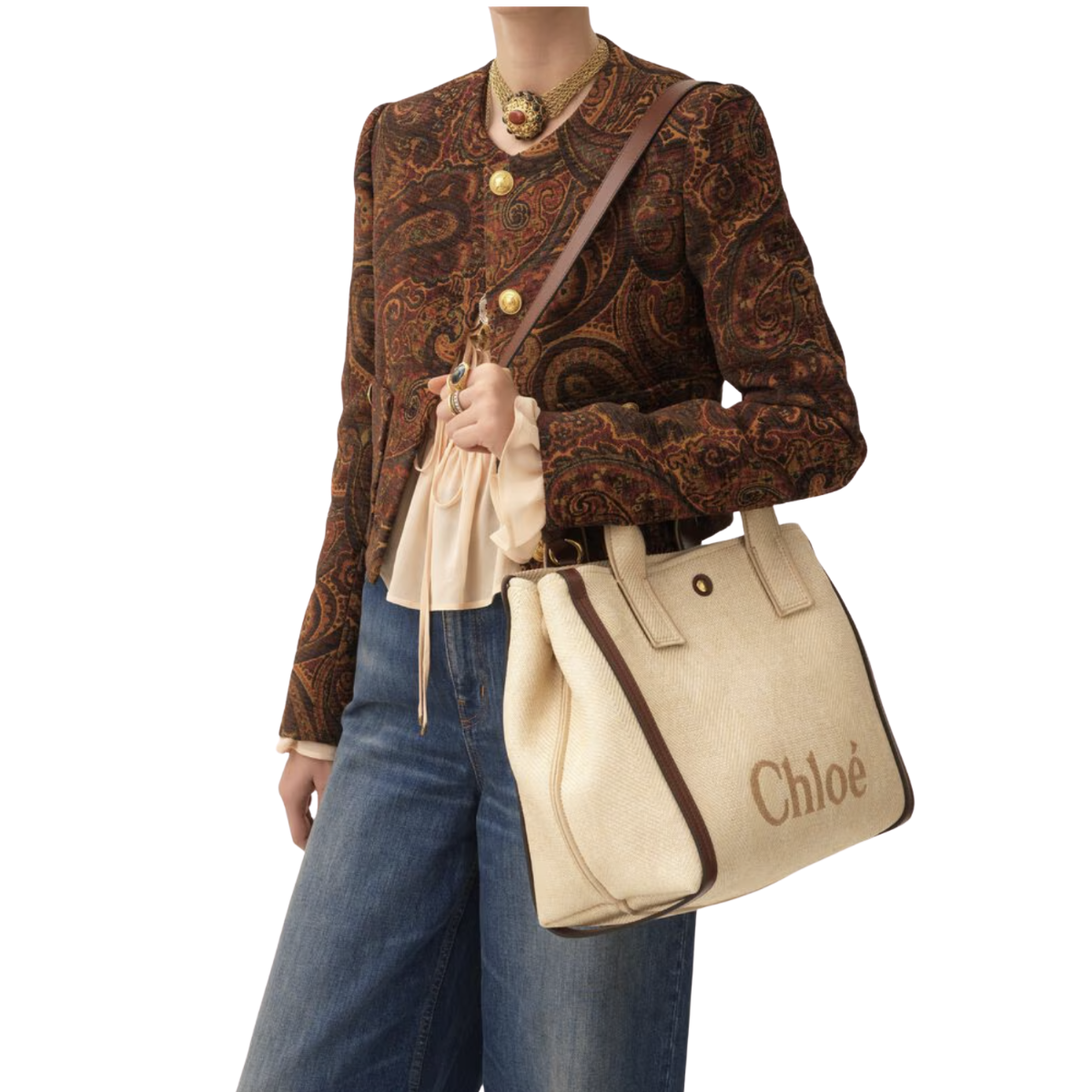 Chloé Carry Tote Bag in Raffia-effect Fibers