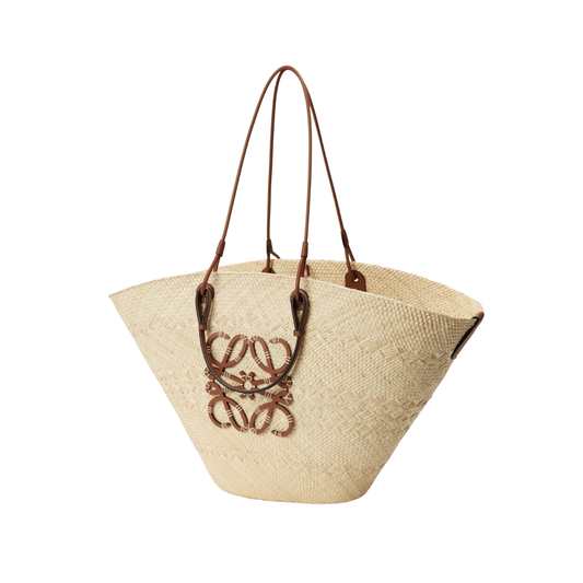 Loewe Large Anagram Basket Bag in Iraca Palm and Calfskin