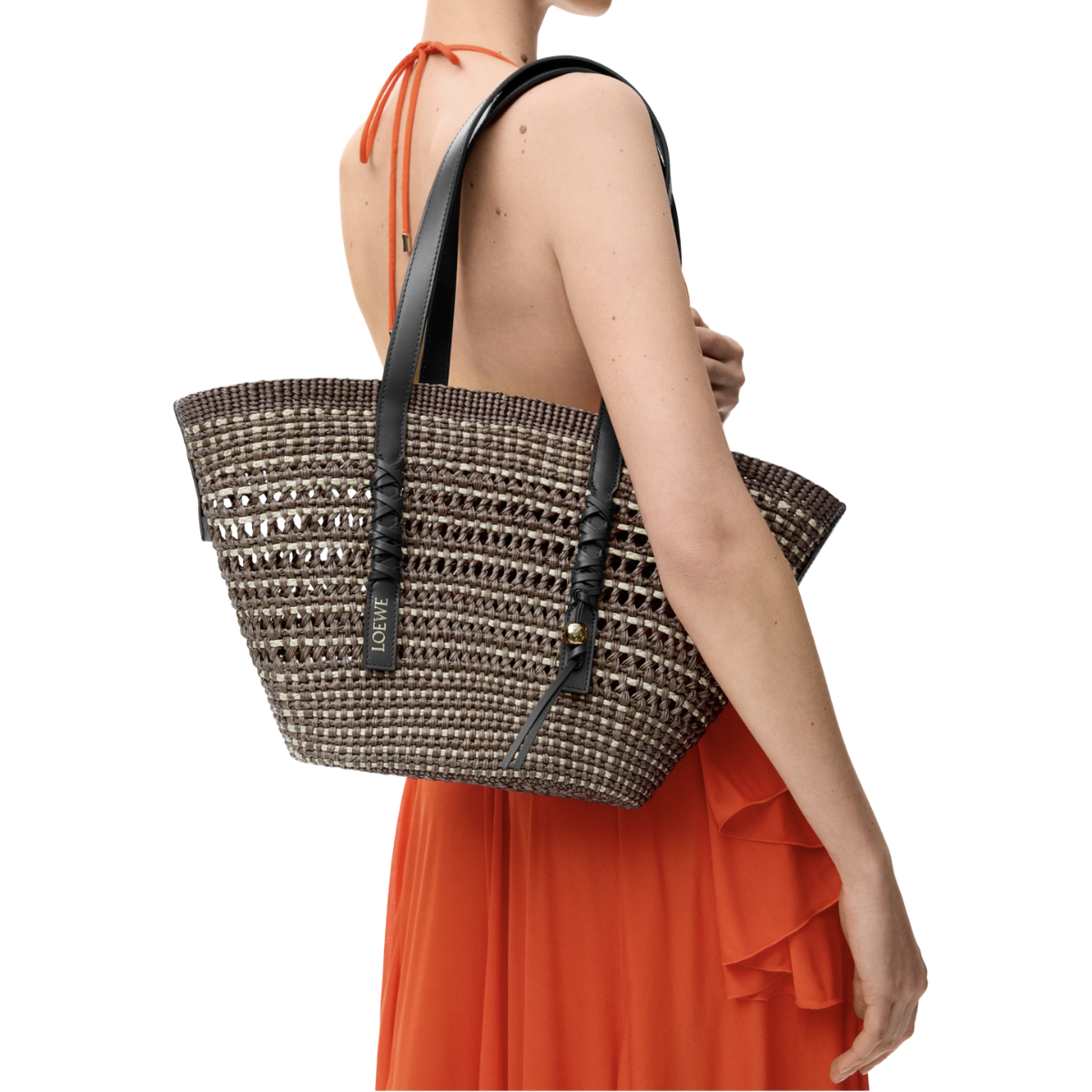 Loewe Medium Braid Basket in Iraca Palm and Calfskin