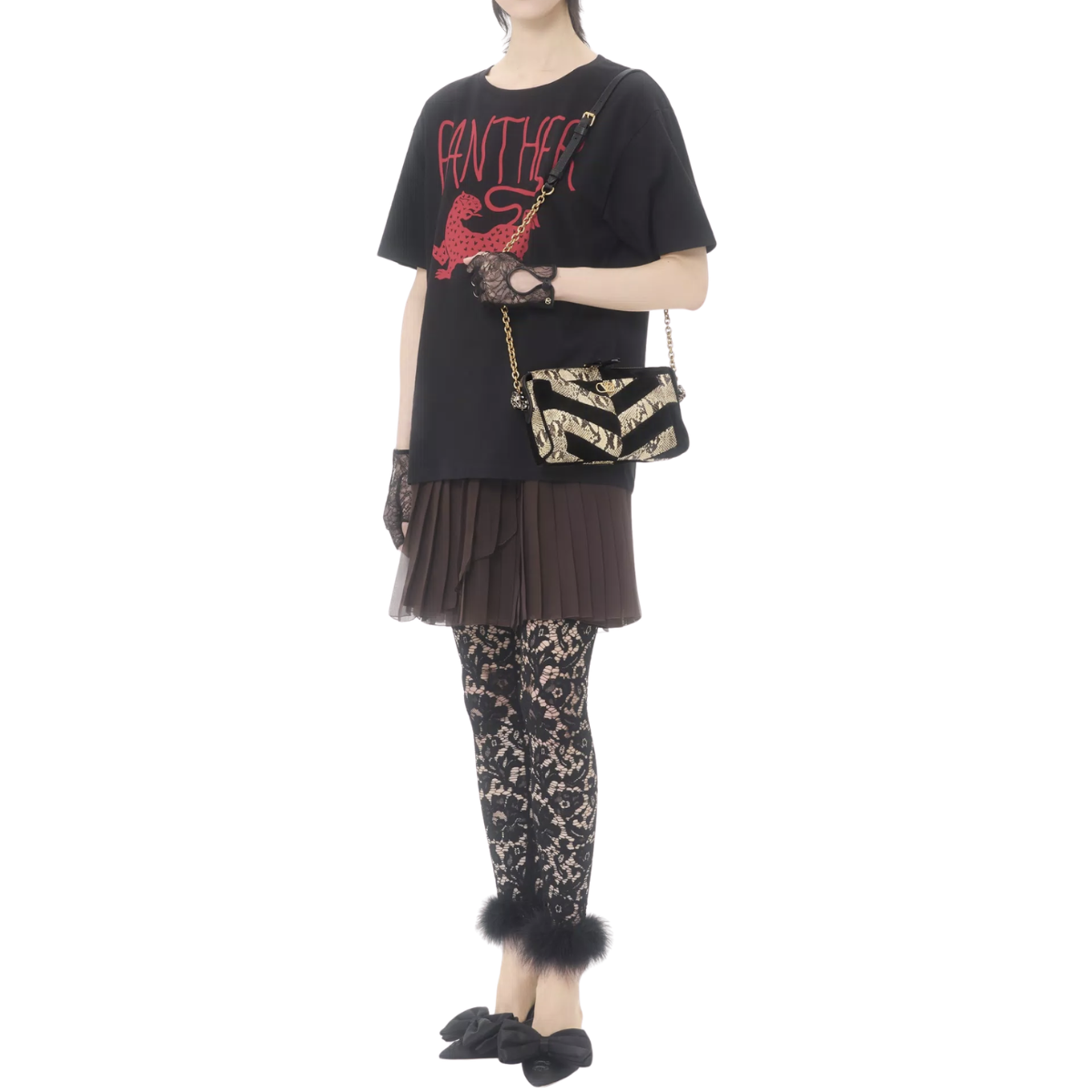 Valentino Garavani Panthea Small Shoulder Bag In Python And Suede With A Chevron Pattern