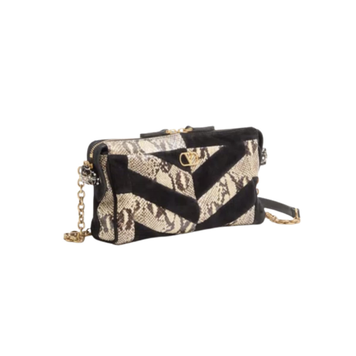 Valentino Garavani Panthea Small Shoulder Bag In Python And Suede With A Chevron Pattern