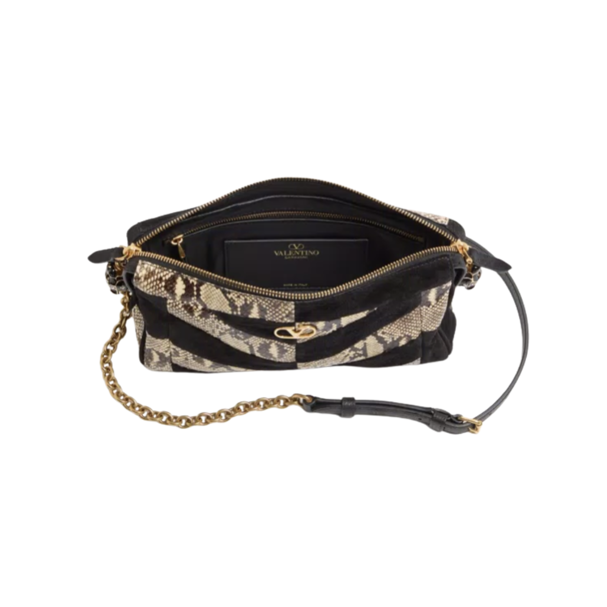 Valentino Garavani Panthea Small Shoulder Bag In Python And Suede With A Chevron Pattern