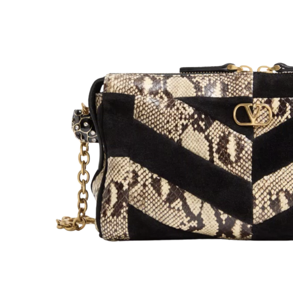 Valentino Garavani Panthea Small Shoulder Bag In Python And Suede With A Chevron Pattern
