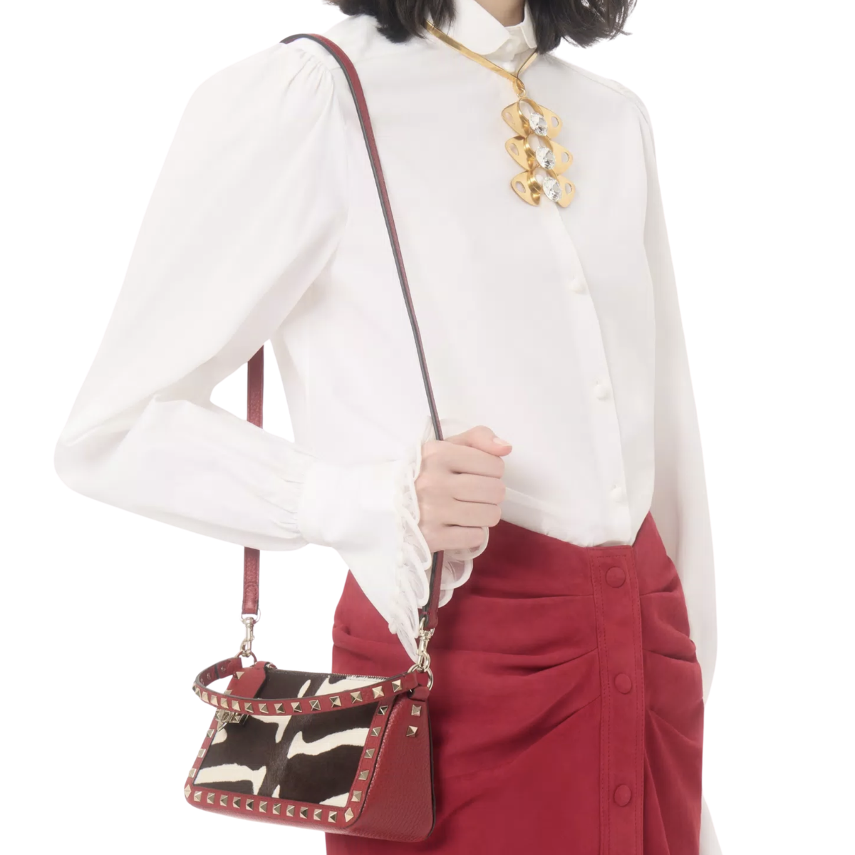 Valentino Garavani Rockstud Small Crossbody Bag in pony-effect calfskin