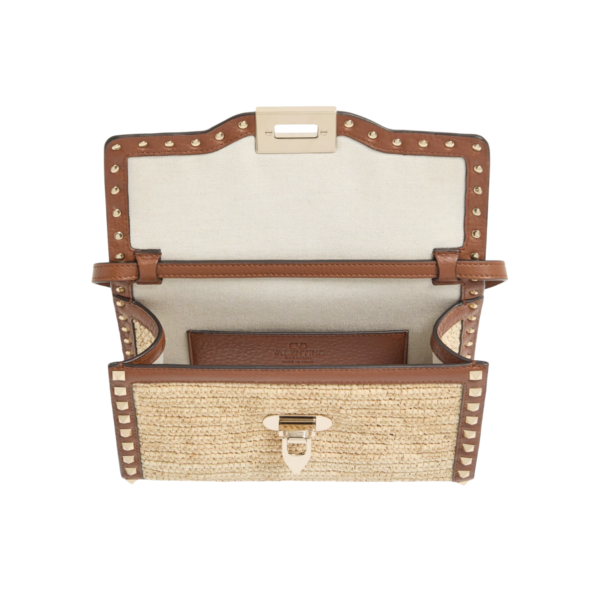 Valentino Garavani Rockstud Small Shoulder Bag in Raffia