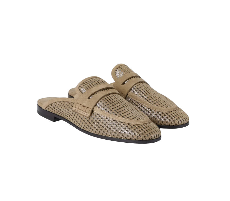 Brunello Cucinelli Sparkling net mules in leather