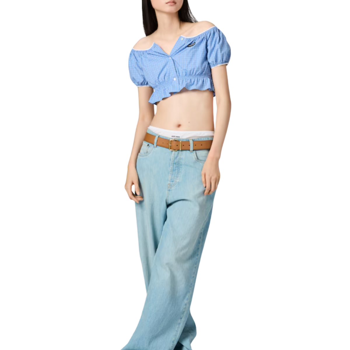 Miu Miu Checked Poplin Crop Top