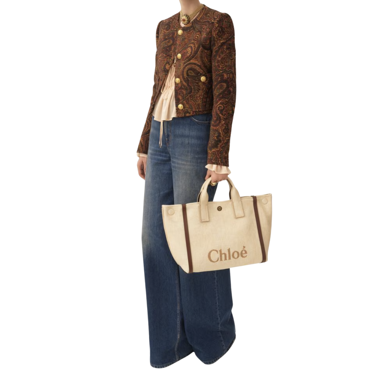 Chloé Carry Tote Bag in Raffia-effect Fibers