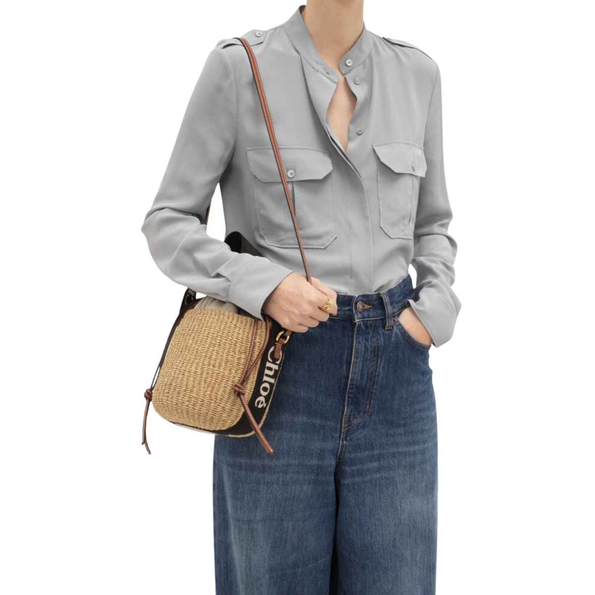 Chloé Small Woody Basket in Natural Fibers