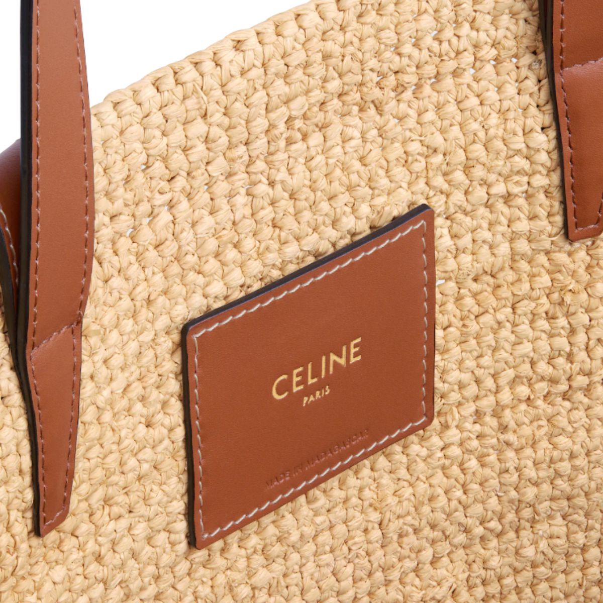 Celine Medium Supple Classic Panier in Raffia and Calfskin