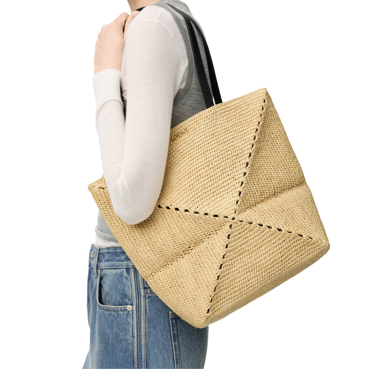 Loewe Medium Puzzle Fold Tote in Raffia