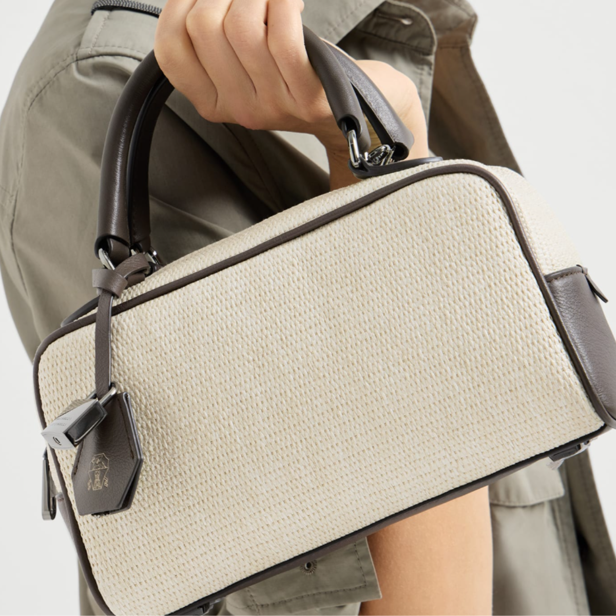 Brunello Cucinelli Explorer Small Boston Bag in Techno Raffia and Leather