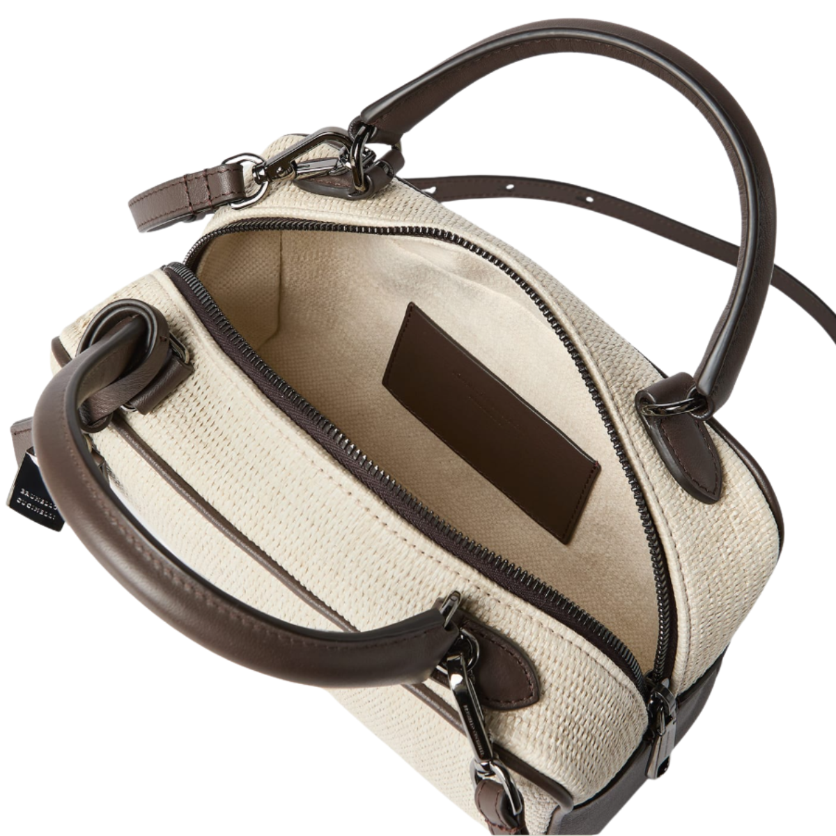 Brunello Cucinelli Explorer Small Boston Bag in Techno Raffia and Leather