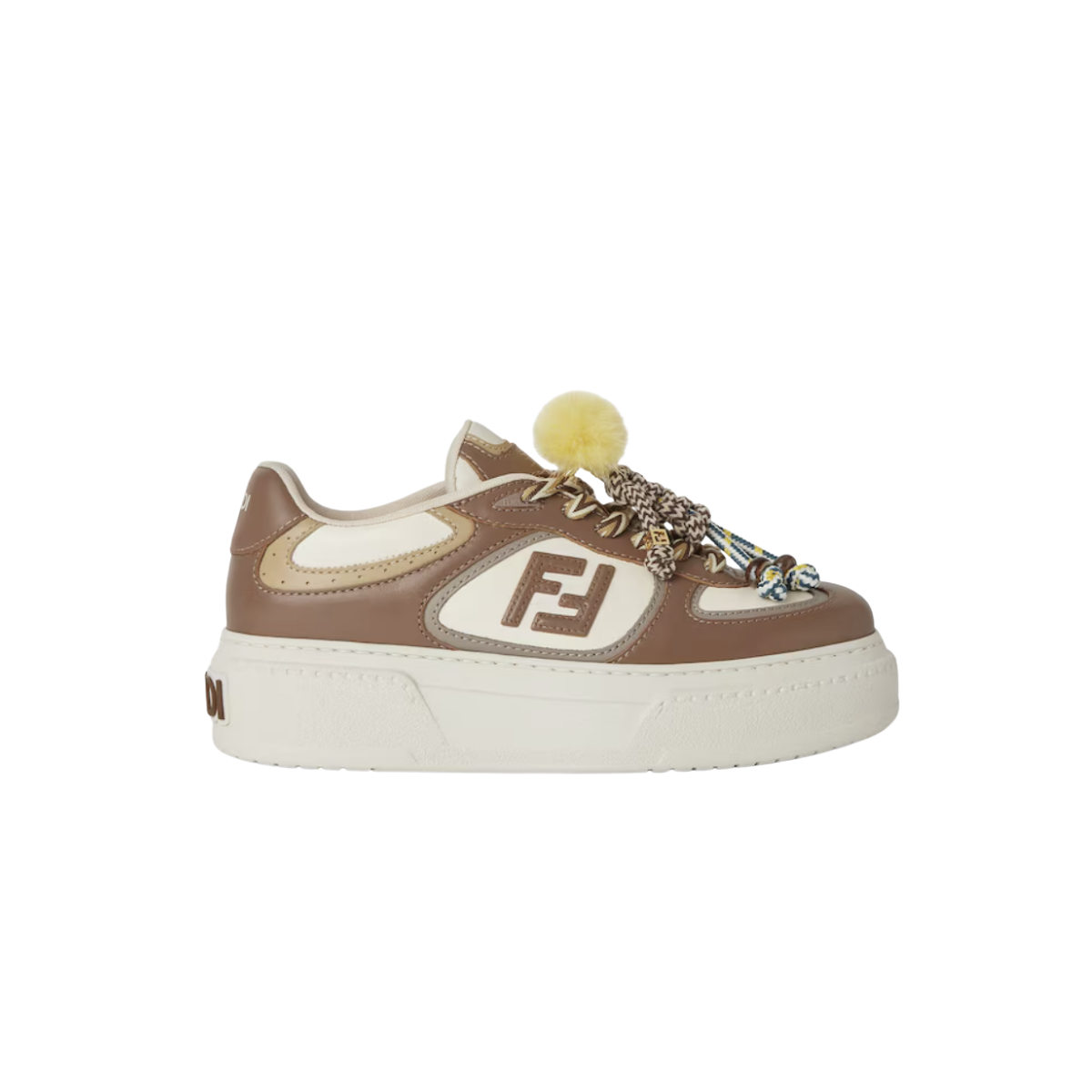 Fendi Match Brown Leather Platform Low-tops with Charm