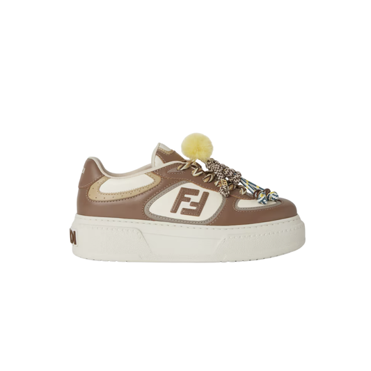 Fendi Match Brown Leather Platform Low-tops with Charm