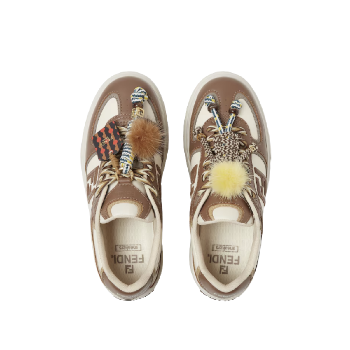 Fendi Match Brown Leather Platform Low-tops with Charm
